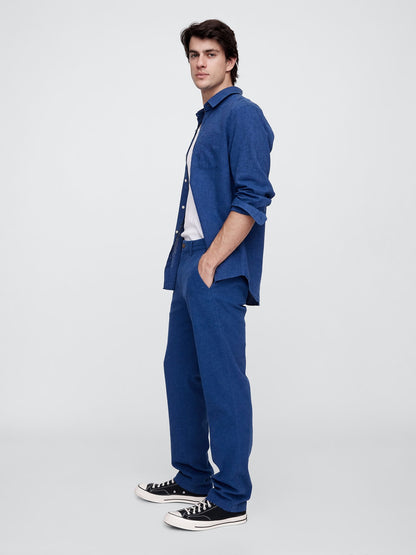 Koyu Mavi Keten Straight Pantolon
