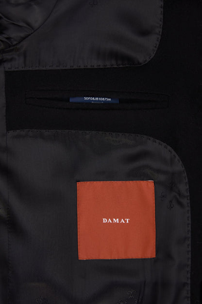 Damat Slim Fit Siyah Düz Palto