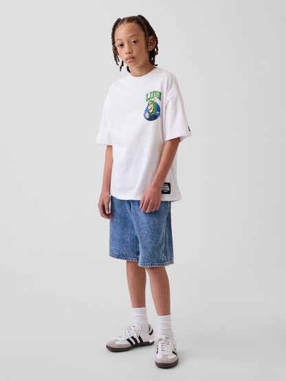 Beyaz Süper Mario Relaxed Grafik Baskılı T-shirt