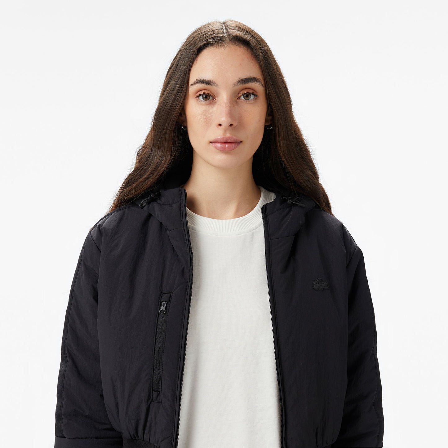 Lacoste Kadın Kapüşonlu Renk Bloklu Siyah Ceket