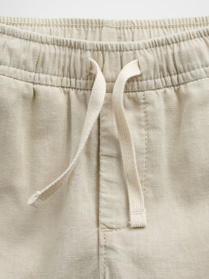 Bej Pull-on Tapered Keten Karışımı Pantolon