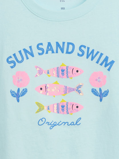 Açık Mavi Relaxed Grafik Baskılı T-shirt