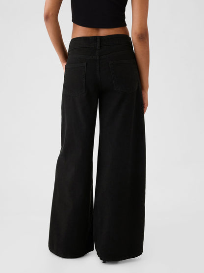 Siyah Mid Rise Ultrasoft Baggy Jean Pantolon