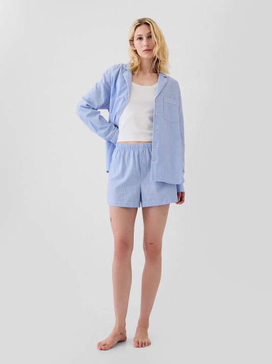 Mavi Poplin Pijama Boxer Şort