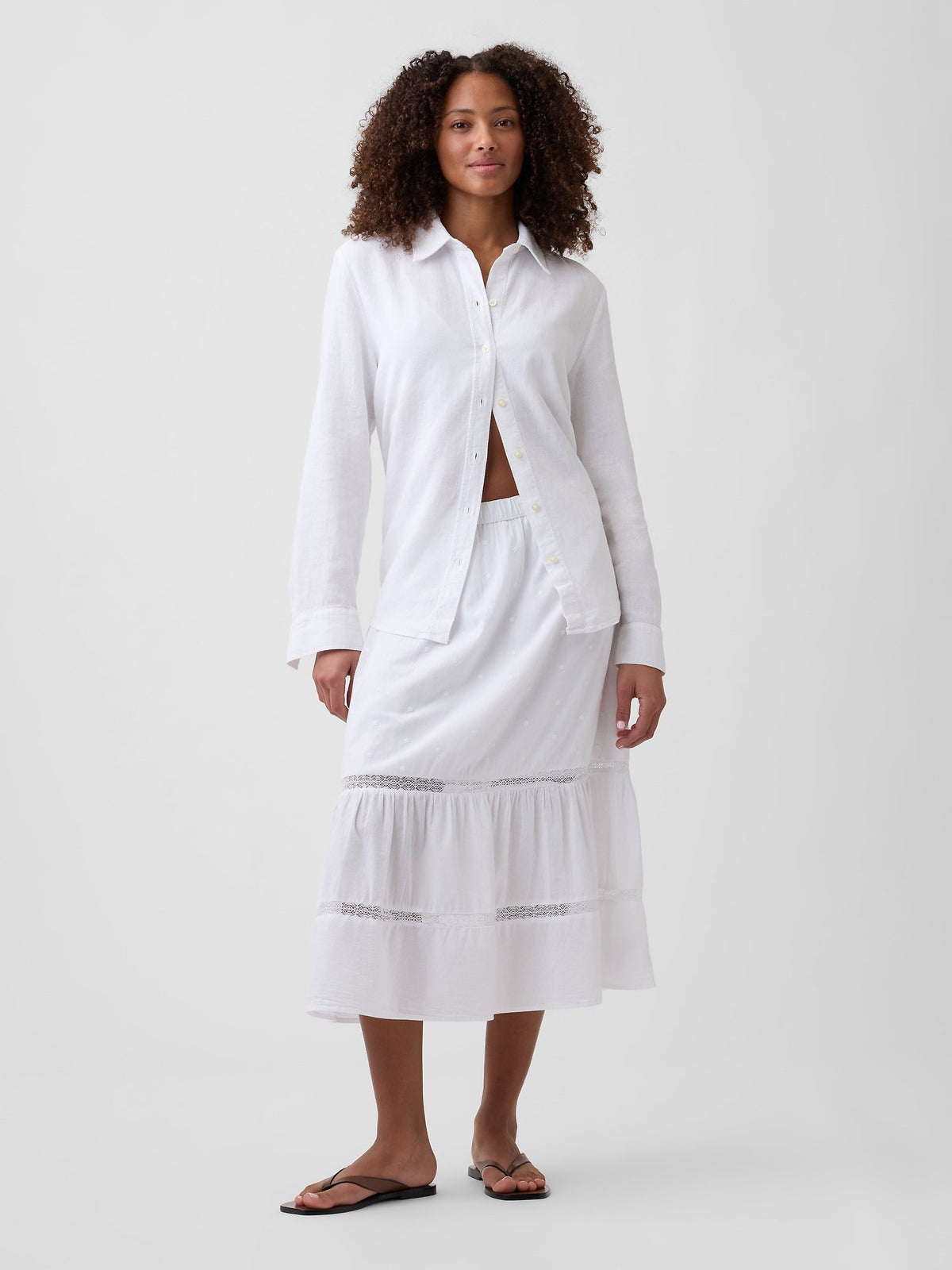 Beyaz Oversized Keten Karışımlı Easy Gömlek