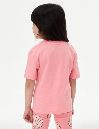 ?saf Pamuklu Deniz Kabuğu Yazılı T-shirt (2–8 Yaş)?