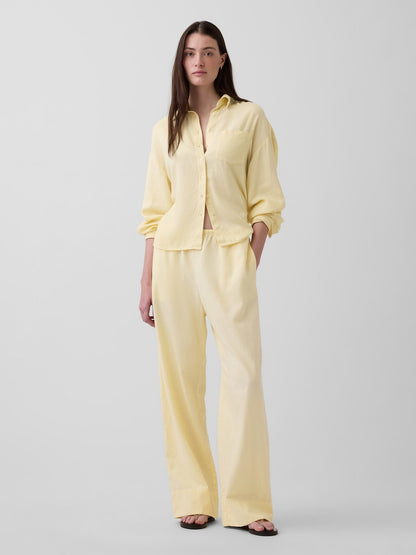 Sarı Keten Karışımlı Easy Wide-leg Pantolon