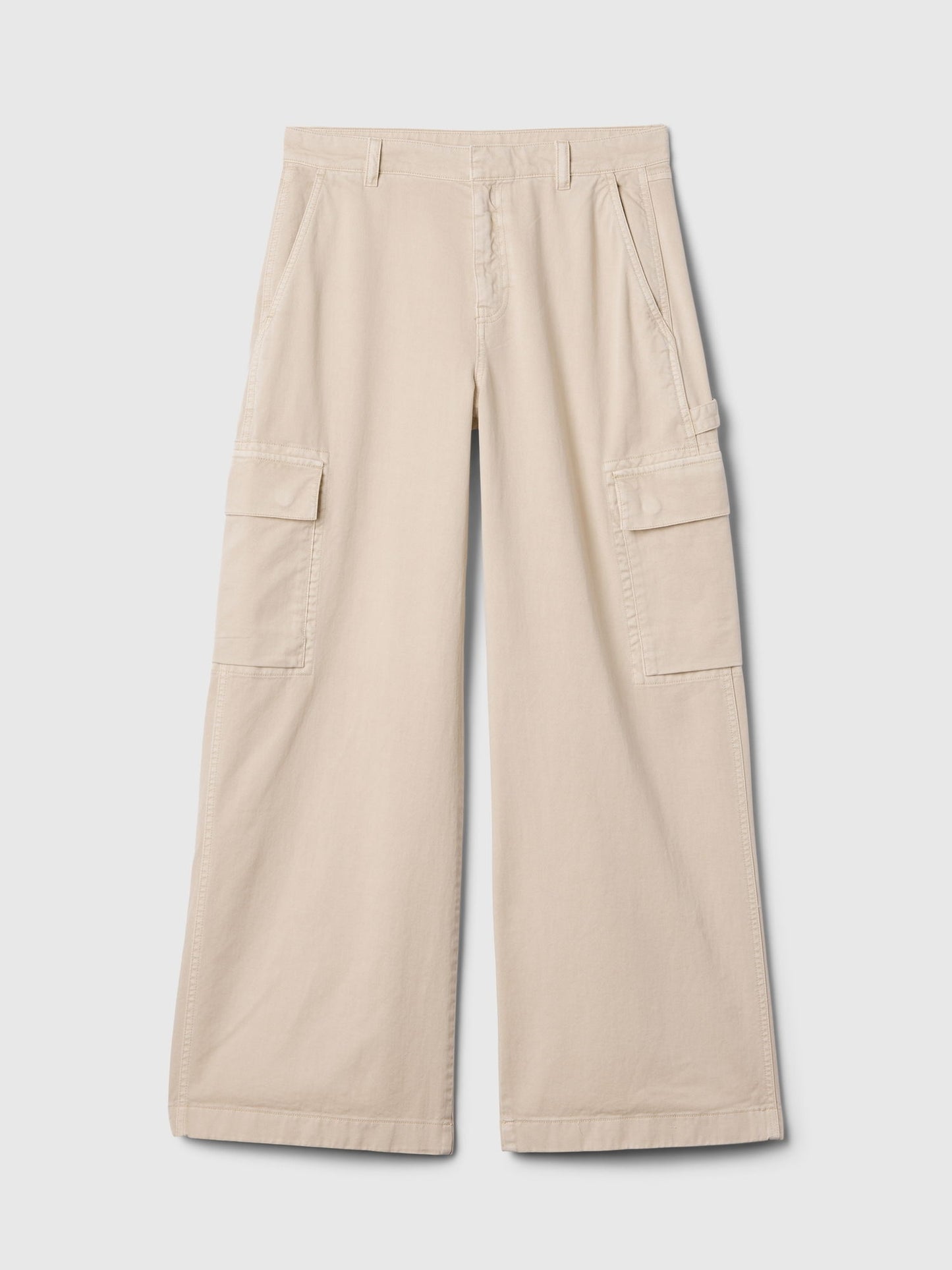 Bej Low Rise Baggy Kargo Khaki Pantolon