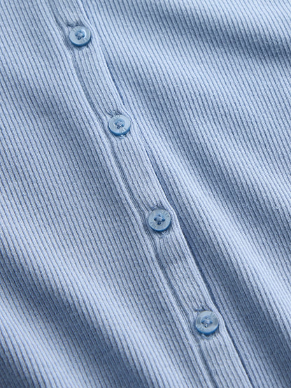 Açık Mavi Modern Fitilli Düğmeli Bisiklet Yaka T-shirt