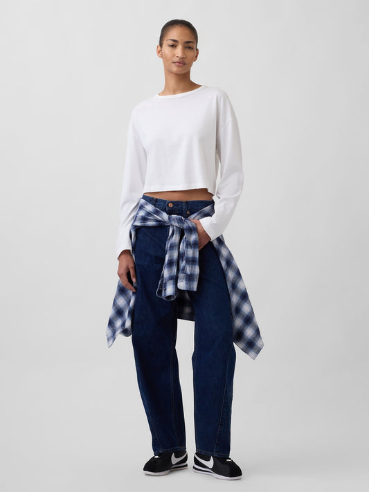 Koyu Mavi High Rise Barrel Jean Pantolon