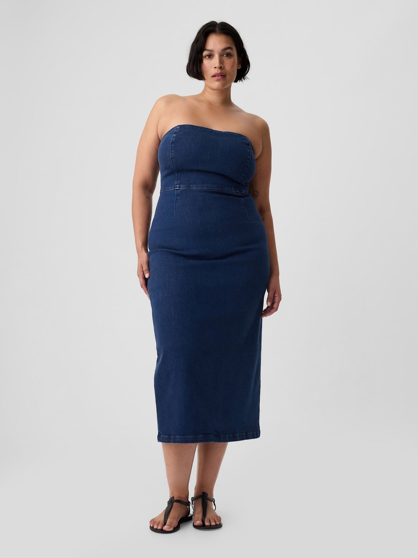 Mavi Straplez Denim Midi Elbise