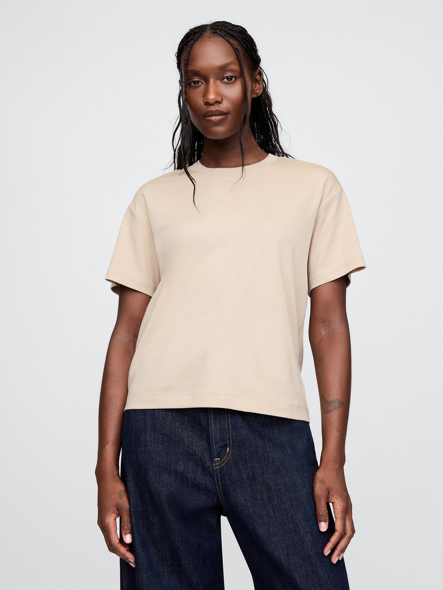 Bej Supima® Pamuk Relaxed T-Shirt