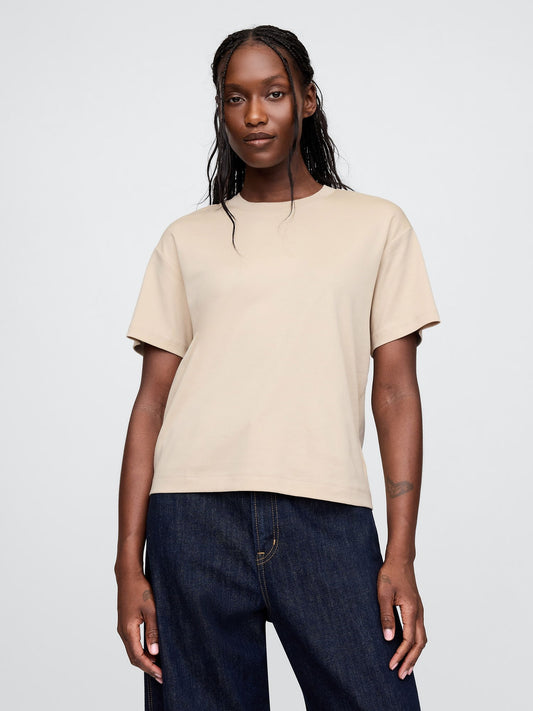 Bej Supima® Pamuk Relaxed T-Shirt