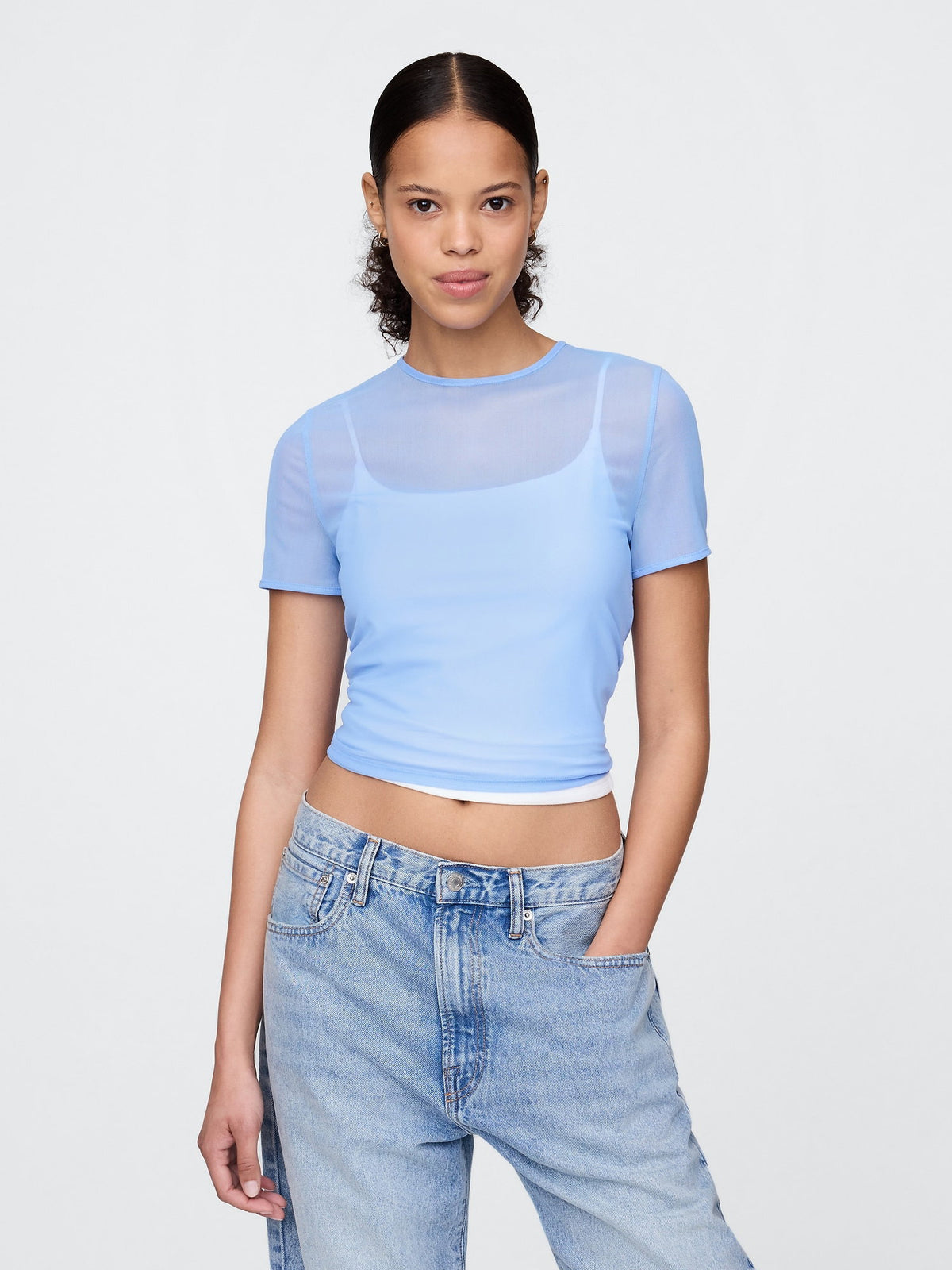 Mavi Transparan Crop T-shirt