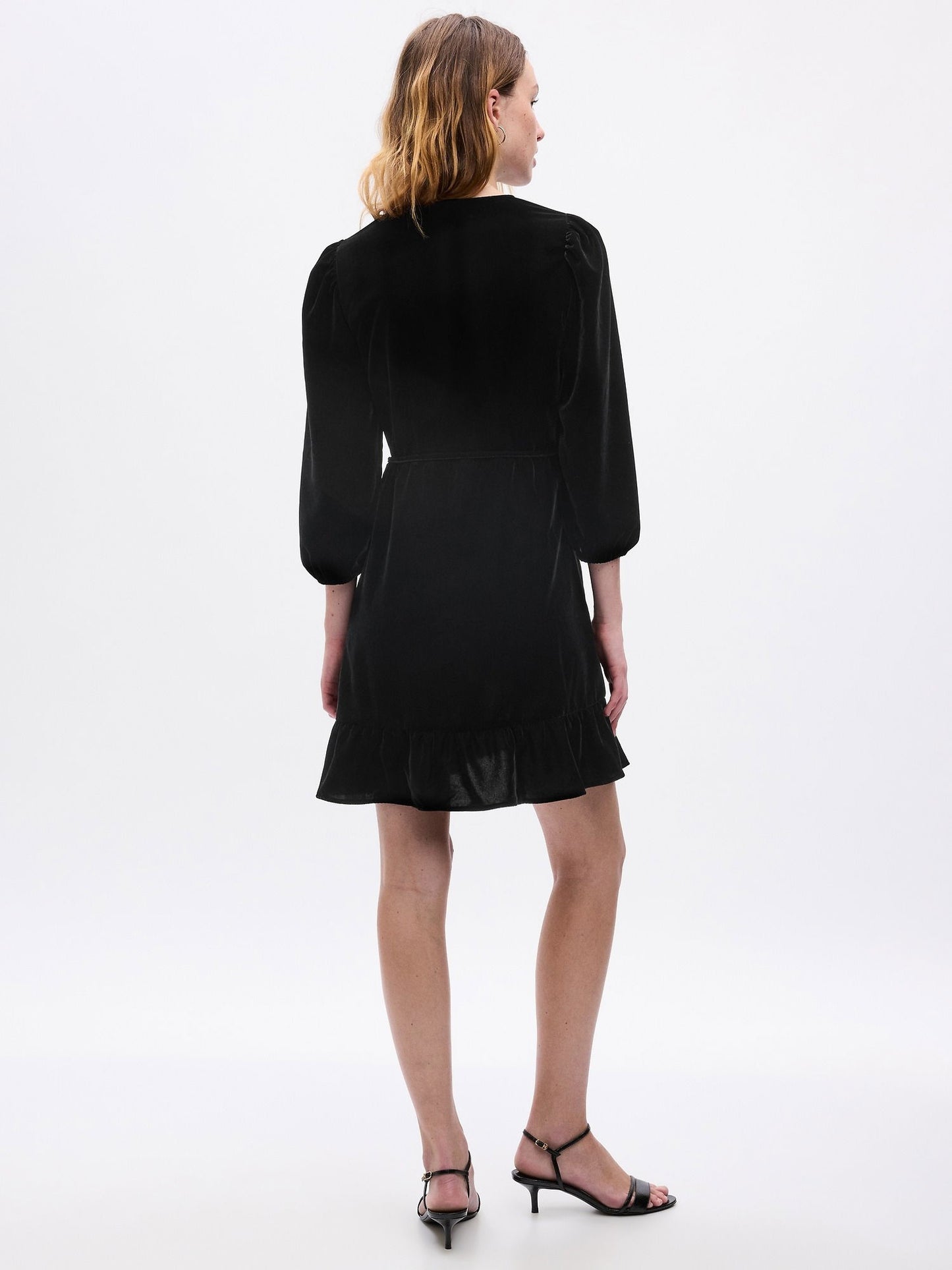 Siyah Kadife Wrap Mini Elbise