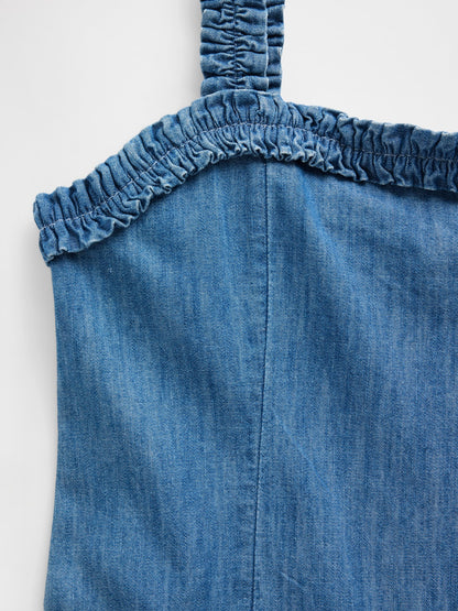 Koyu Mavi Denim Drop-waist Elbise