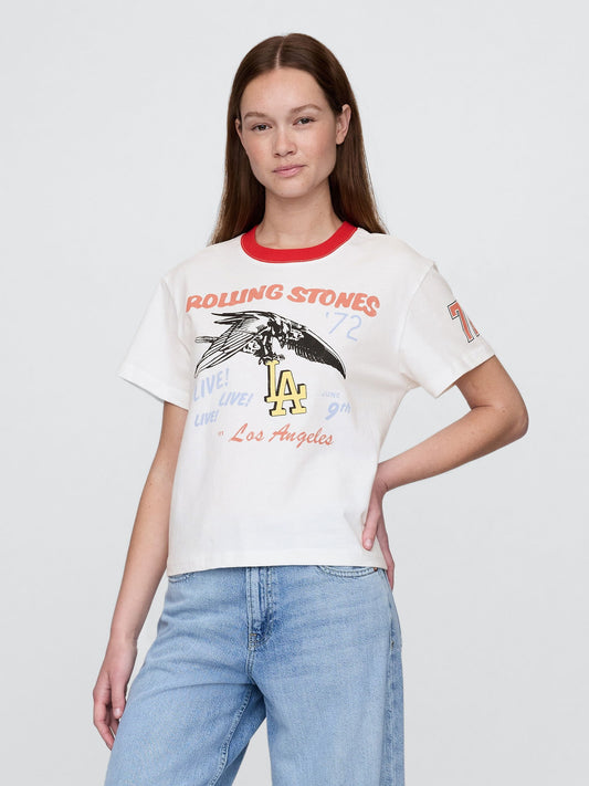 Beyaz Rolling Stones Relaxed Grafik T-shirt