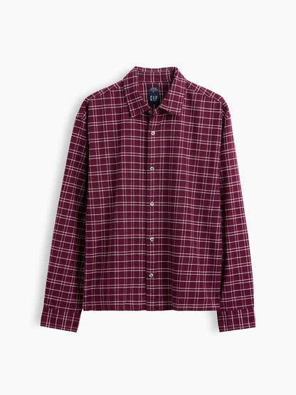 Bordo Relaxed Crop Straight-hem Oxford Gömlek
