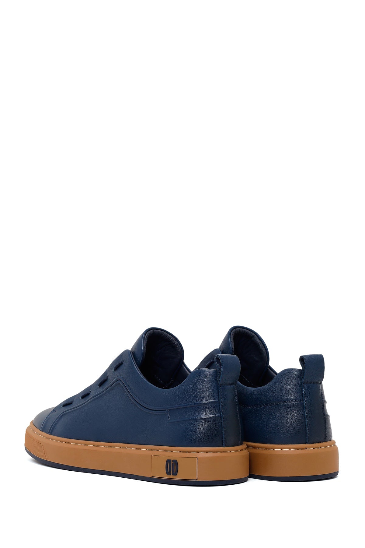 Erkek Lacivert Bağcıklı Deri Sneaker