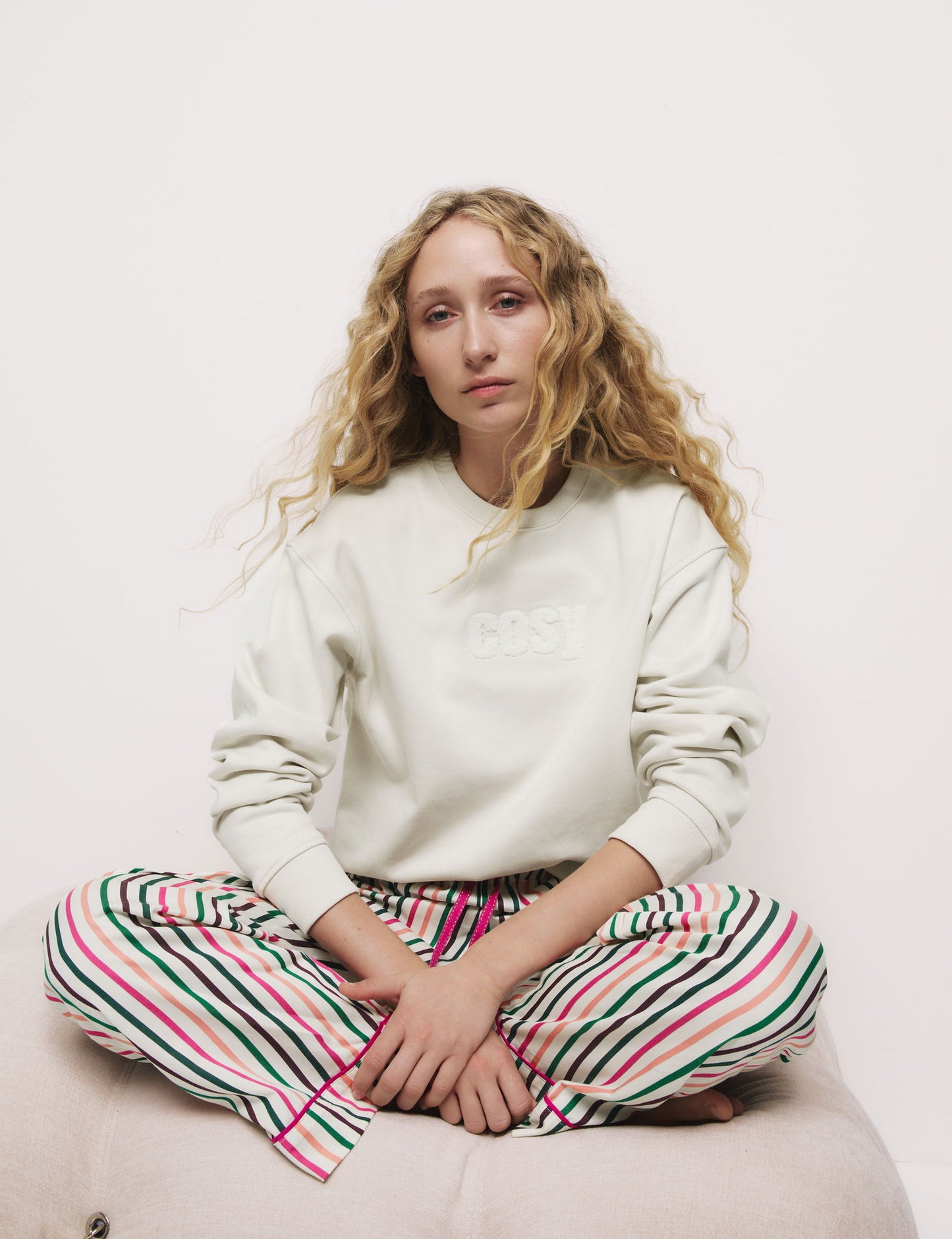 Cosy Slogan Çizgili Pijama Takımı