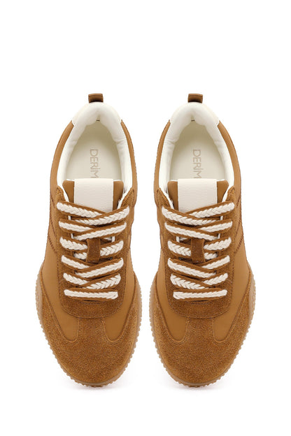 Kadın Taba Bağcıklı Deri Sneaker