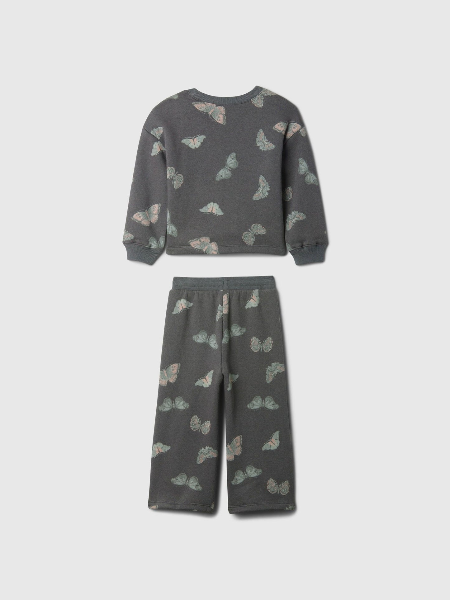 Gri Desenli Fleece Sweatshirt Set