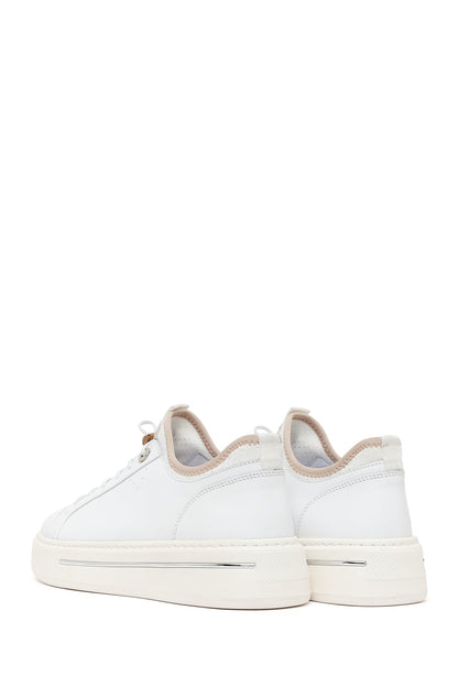 Erkek Beyaz Bağcıklı Kalın Tabanlı Deri Sneaker