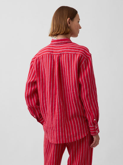 Kırmızı 100% Keten Oversize Gömlek