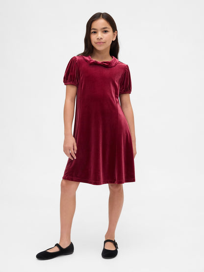 Bordo Kadife Fiyonk Elbise