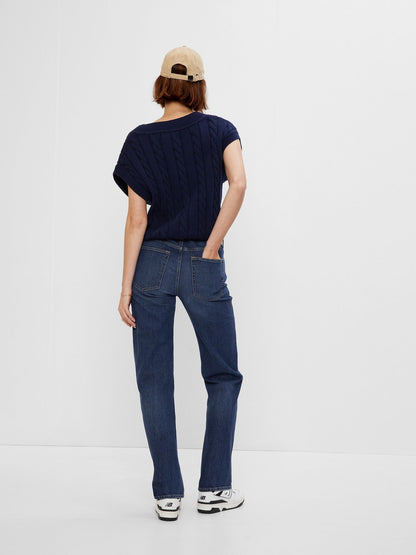 Koyu Mavi Mid Rise Organik Pamuk 90s Loose Washwell™ Jean Pantolon