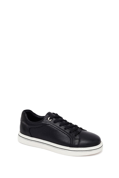 Erkek Siyah Bağcıklı Deri Sneaker