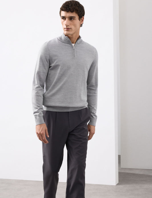 Pure Extra Merino Yün Yarım Fermuarlı Kazak