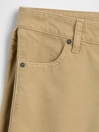 Bej Mid Rise Twill Side-pleat Şort