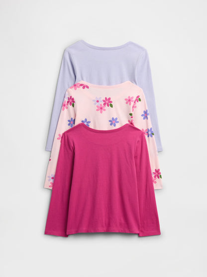 Pembe 3'lü Bisiklet Yaka T-shirt Seti