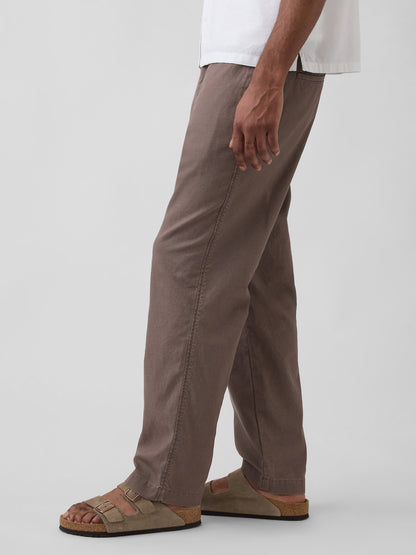 Kahverengi Keten Karışımlı Relaxed Taper Easy Pantolon