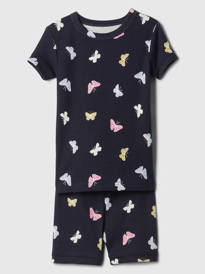 Lacivert %100 Organik Pamuk Kelebek Desenli Pijama Takımı