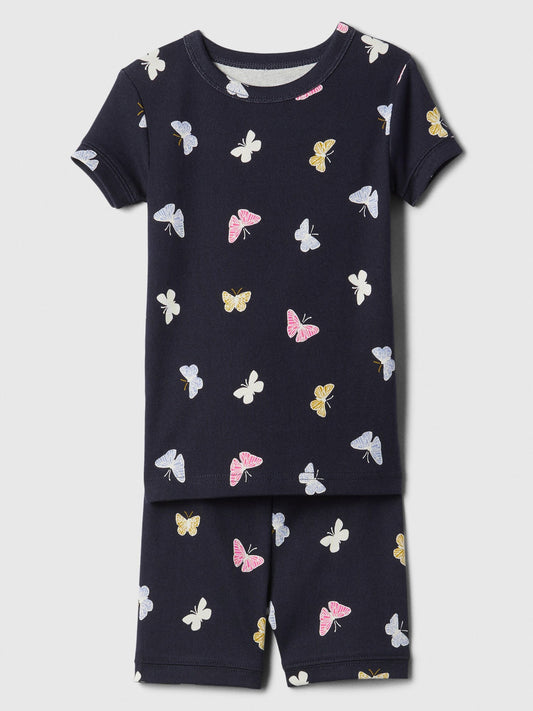 Lacivert %100 Organik Pamuk Kelebek Desenli Pijama Takımı