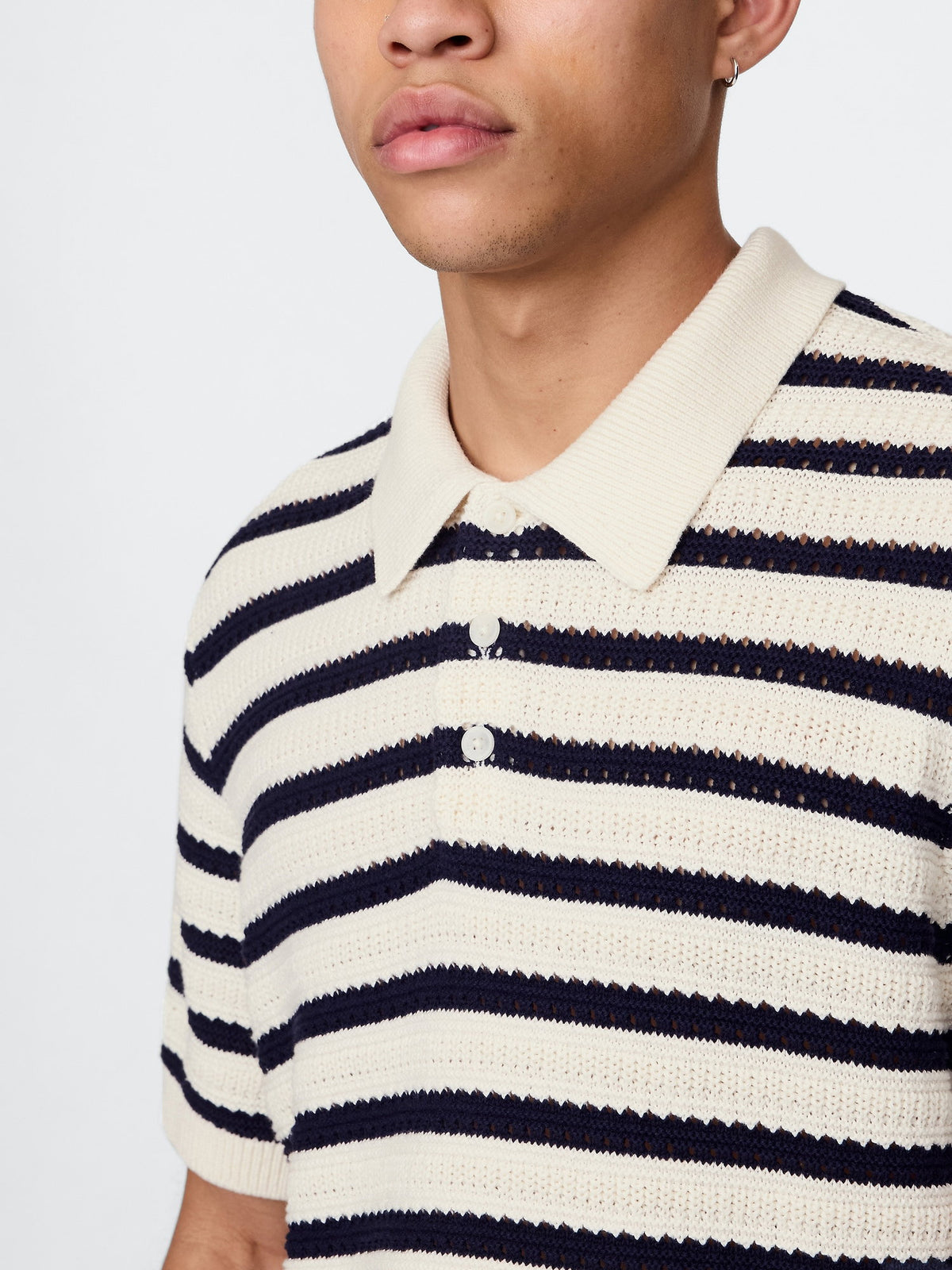Kırık Beyaz Örgü Polo T-shirt