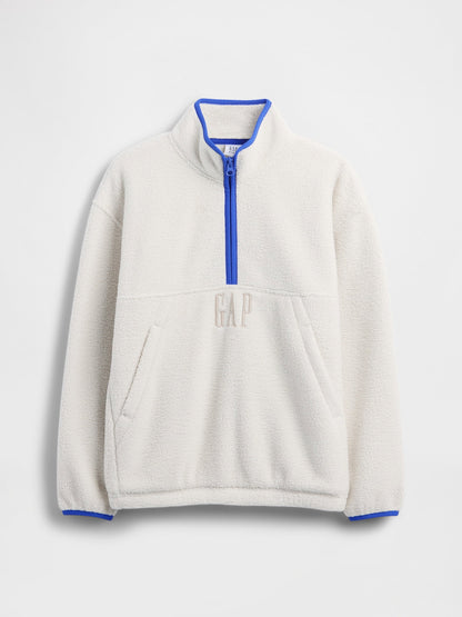 Gri Sherpa Logo Yarım Fermuarlı Pullover