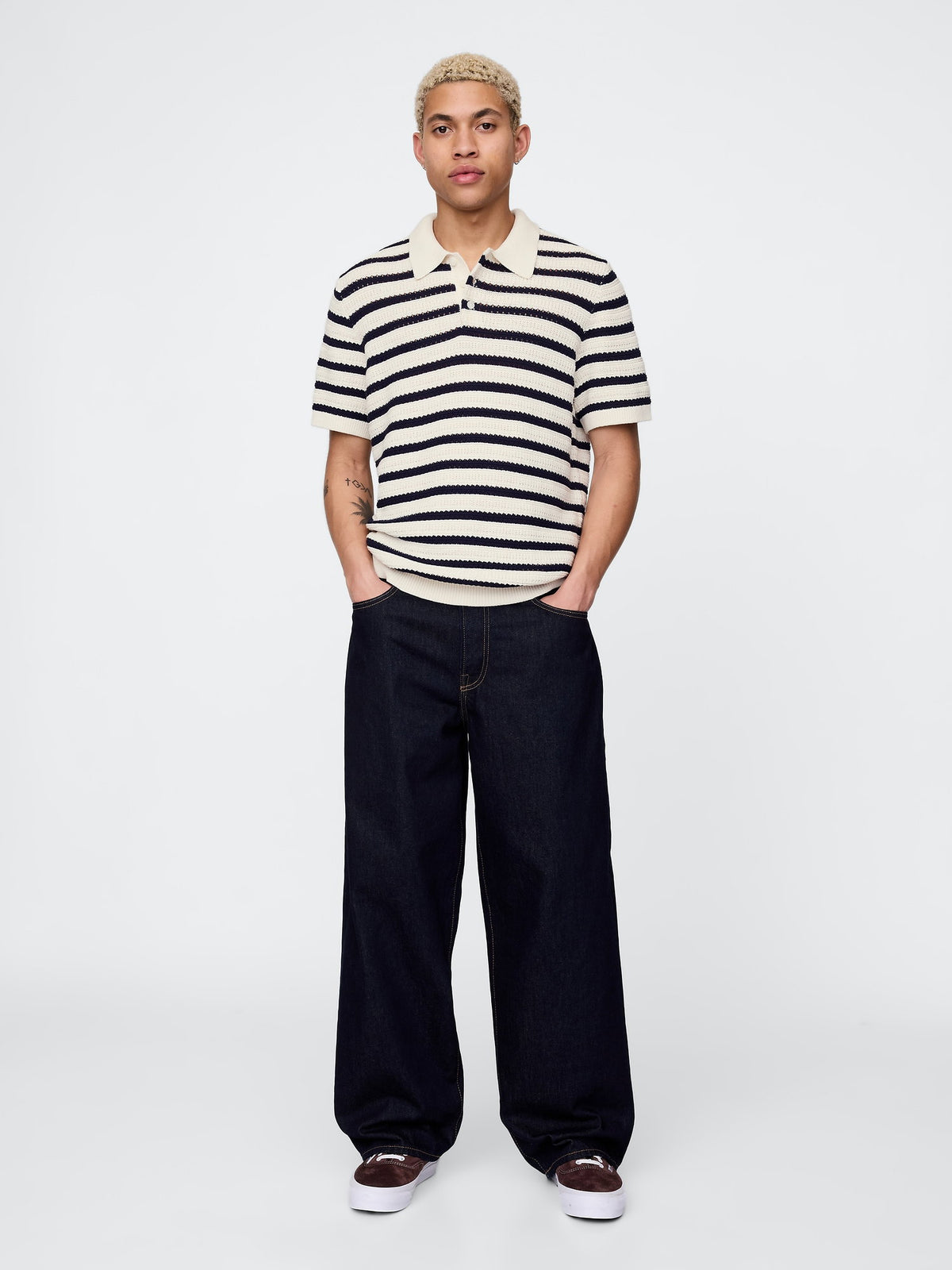 Kırık Beyaz Örgü Polo T-shirt