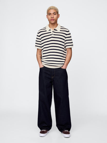 Kırık Beyaz Örgü Polo T-shirt