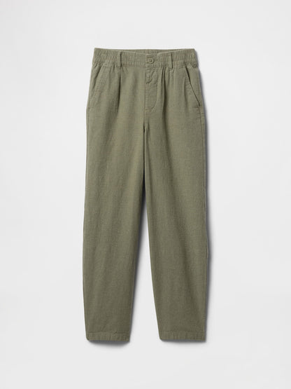 Haki Keten Karışımlı Pantolon