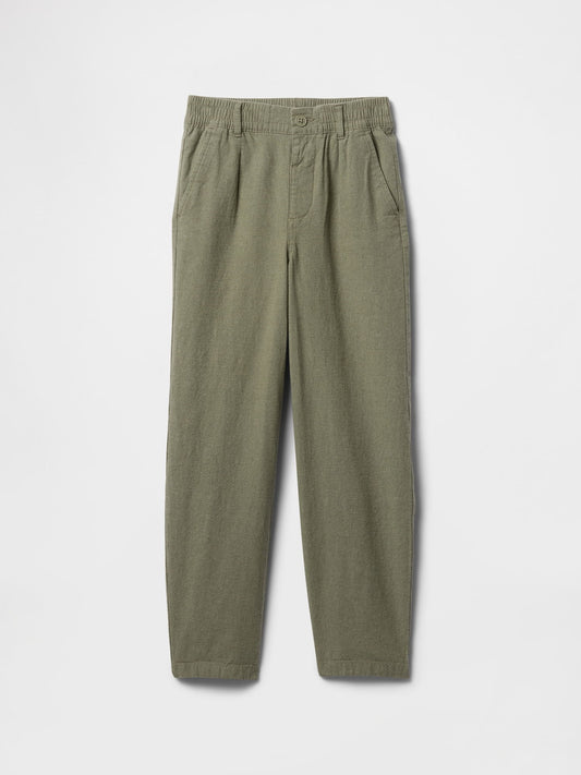Haki Keten Karışımlı Pantolon