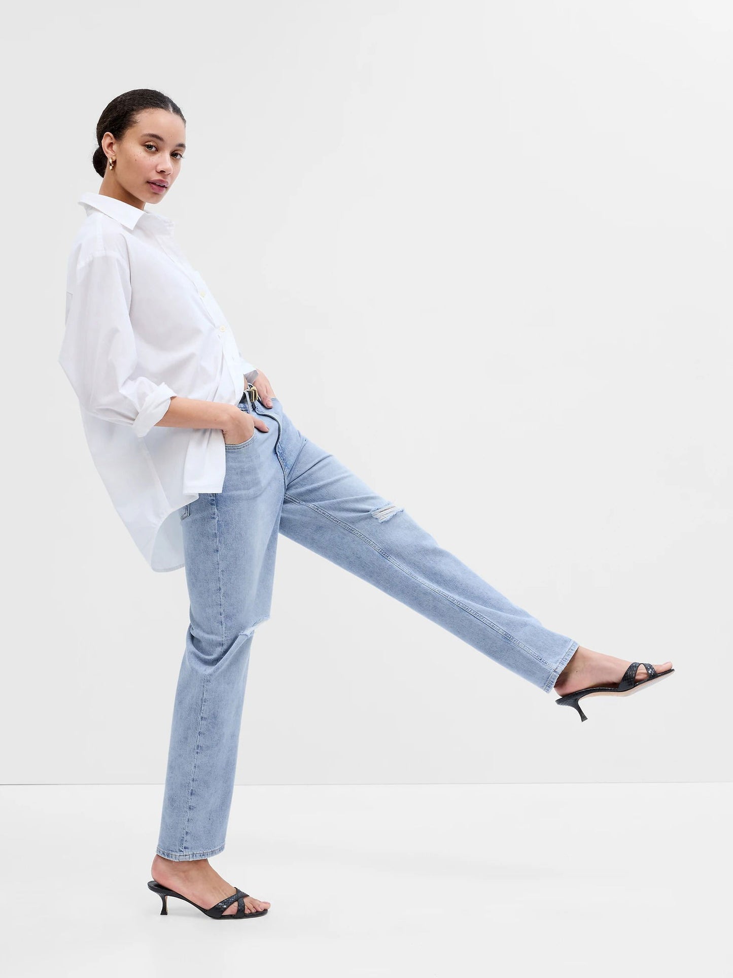 Açık Mavi High Rise Destructed 90s Loose Washwell™ Jean Pantolon