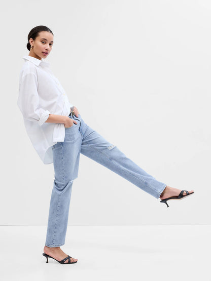 Açık Mavi High Rise Destructed 90s Loose Washwell™ Jean Pantolon