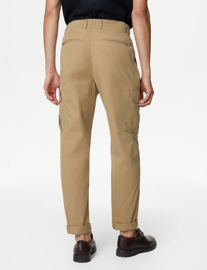Saf Pamuklu Tapered Fit Kargo Pantolon