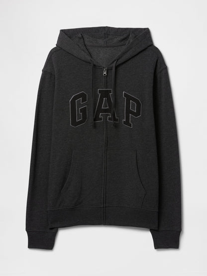 Gri Gap Logo Fermuarlı Fransız Havlu Kumaş Sweatshirt