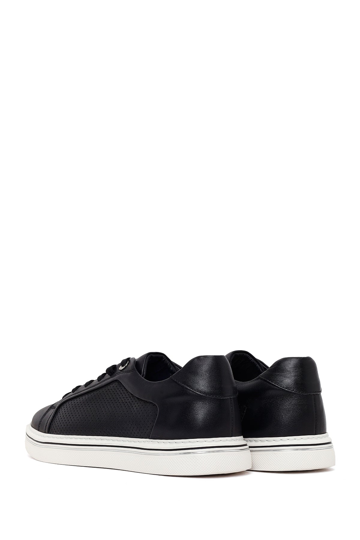 Erkek Siyah Bağcıklı Deri Sneaker