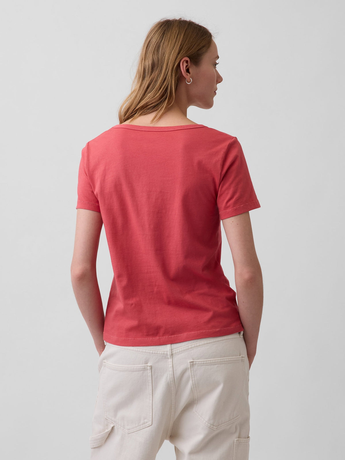 Kırmızı Organik Pamuk Vintagesoft V-yaka T-shirt