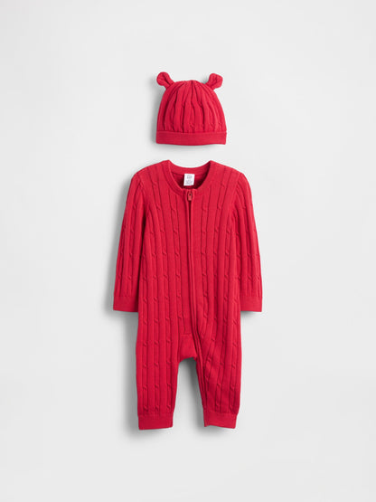 Kırmızı Cable-knit One-piece Outfit Set
